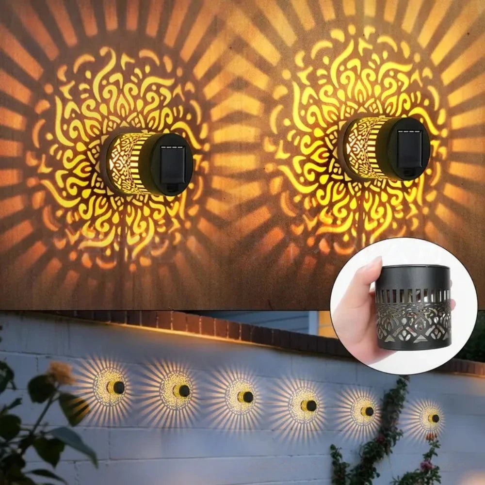 lampe solaire murale noire motif ajouré ip65 led moderne adhésive extérieure jardin couloir decoration