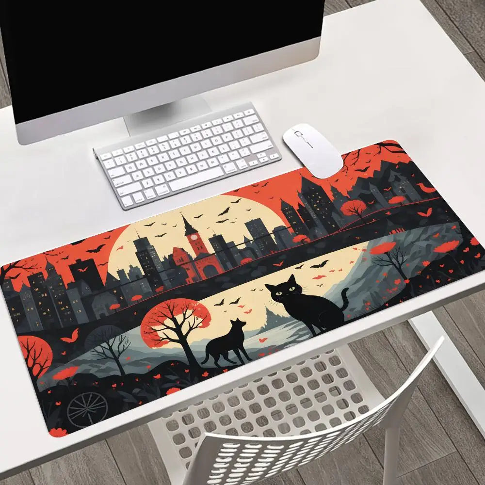 tapis souris paysage urbain chats graphique rouge noir gris