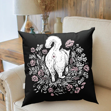 coussin carré noir chat mystérieux pentagramme décoration lit salon motif artistique textile polyester décoratif