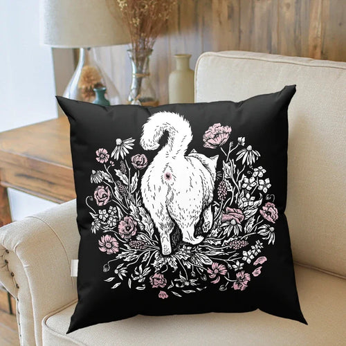 coussin carré noir chat mystérieux pentagramme décoration lit salon motif artistique textile polyester décoratif