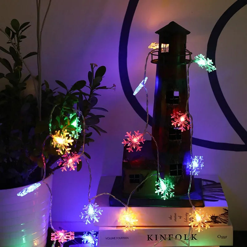 guirlande lumineuse flocons neige blancs decoration noel clips leds chambre vacances