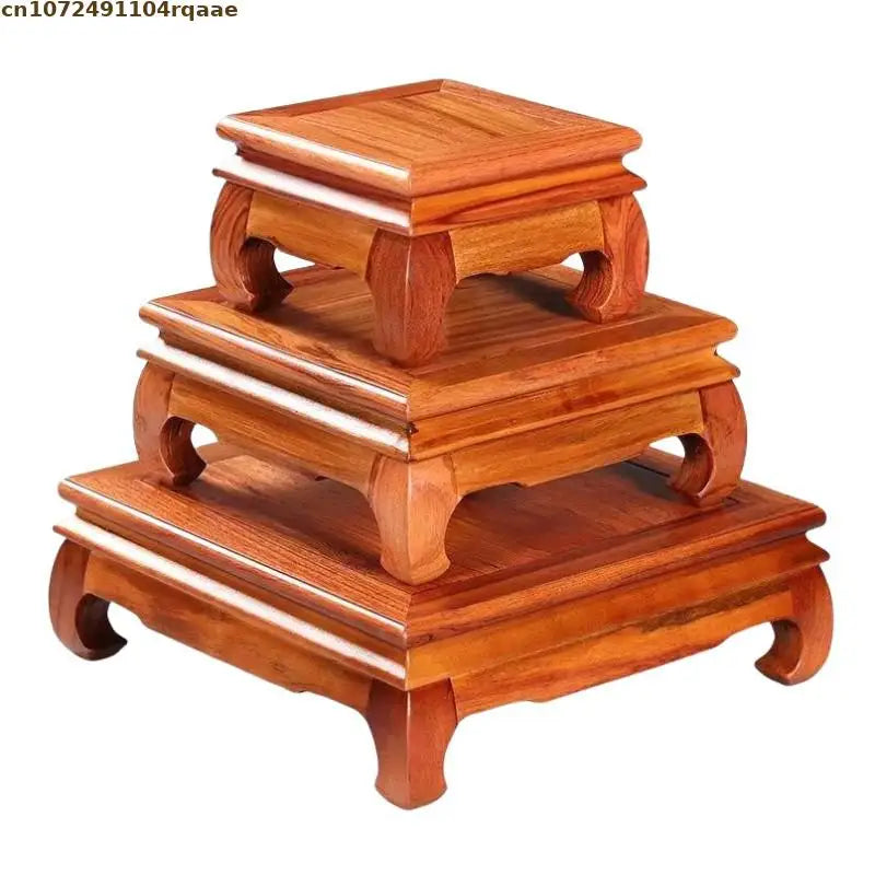 support bois classique marron foncé vase pot fleur figurine miniature table