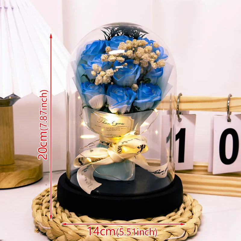 bouquet roses stabilisées cloche verre noir rose bleu violet romantiqueintérieur decorationévénement mariage