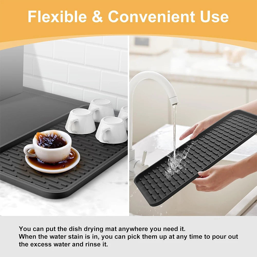 tapis séchage vaisselle silicone noir surface rugueuse moderne salle bains cuisinewasher imperméable