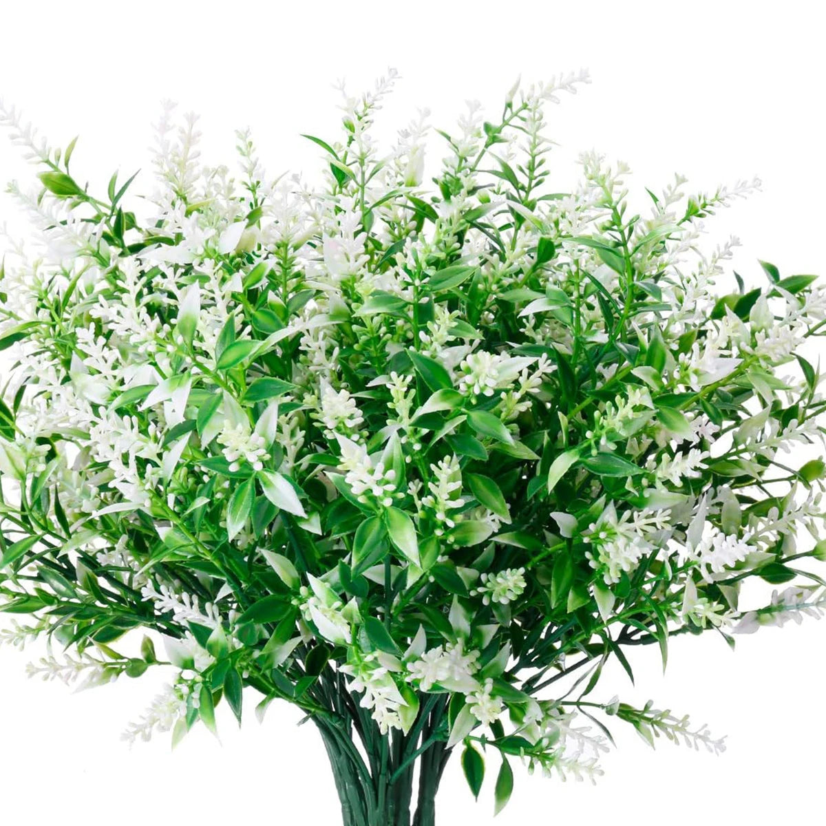 décoration extérieure moderne plante artificielle lavande feuilles vertes fleurs blanches violette rouge maison jardin