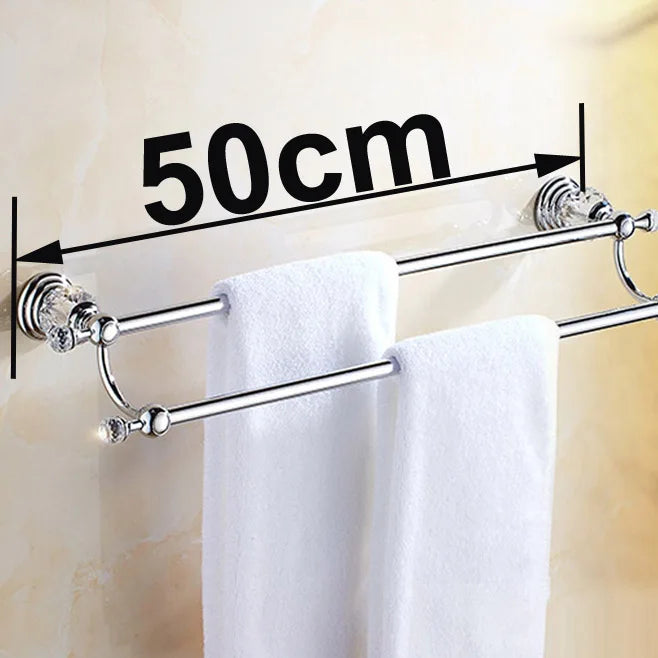 porte serviettes mural or cristal rondelles classique vis invisibles double barres 615mm