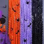 rideau décoratif halloween orange violet noir rayures chauves souris araignées adhésif opacité festif