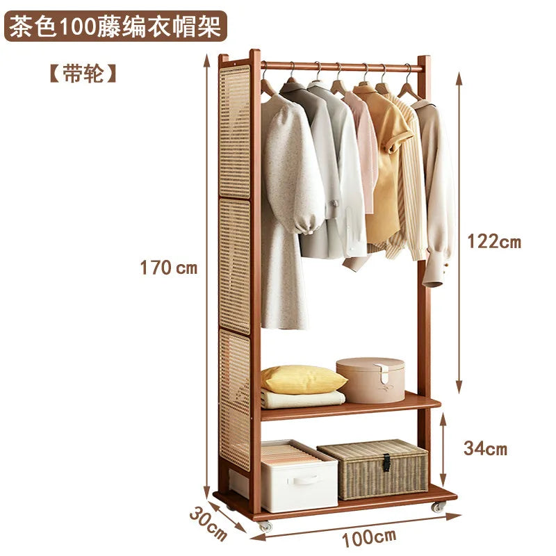 armoire vêtements mobile rotin marron clair 10 cintres boîtes rangement coussins entrée chambre moderne
