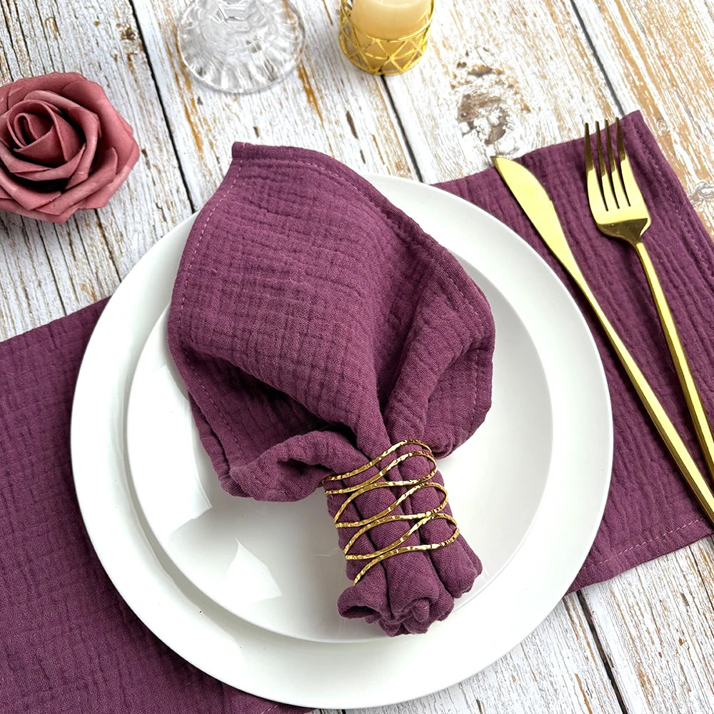 serviettes tissu coton double gaze multicolore boho chic bordure frangée réutilisable maison fête