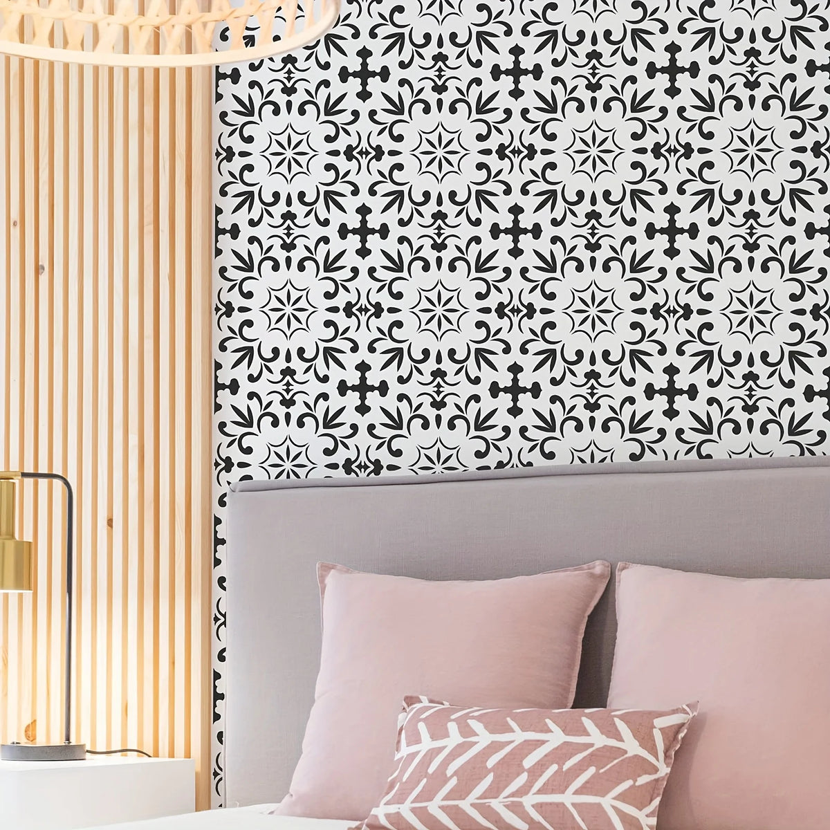 pochoirs carreaux décoratifs noir blanc floral géométrique opaques adhésifs 12 pouces mandala réutilisables mur