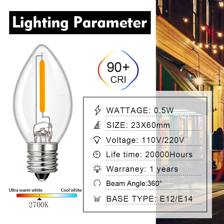 ampoule led filament doré transparente 0.5w e12 vintage 249 lumens 2700k