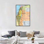 décoration murale carte israël verte jaune détaillée classique 42x59cmOpaque informative classic framed
