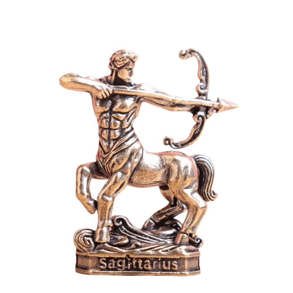 statues zodiacales bronze doré détaillées classiques base carrée étiquette nom signe zodiaque
