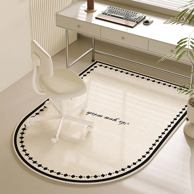 tapis moderne beige noir motifs géométriques salon chambre intérieur maison sol doux antidérapant polyester