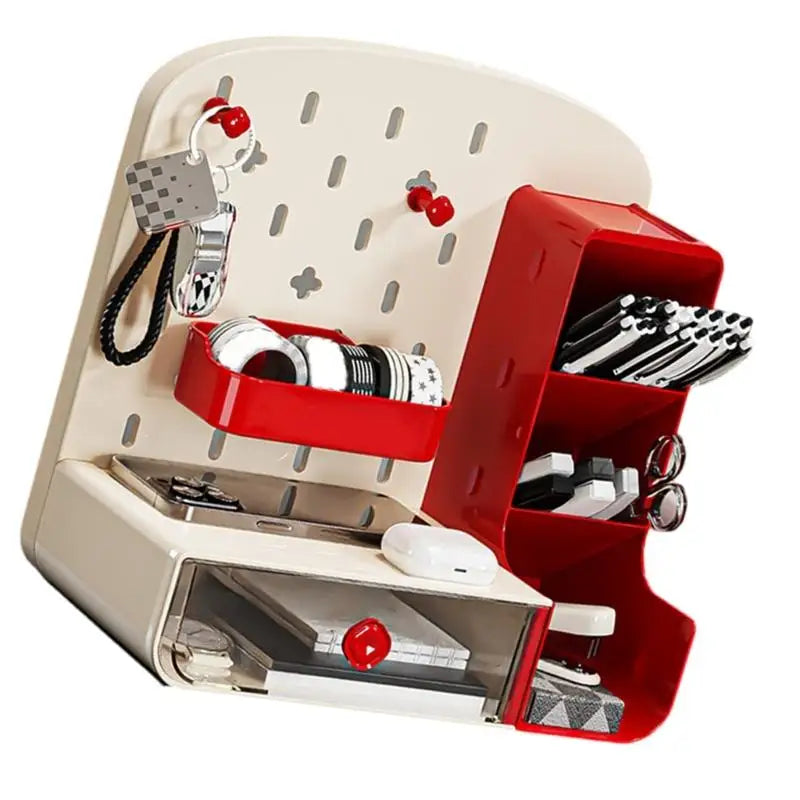 organisateur moderne boîte rangement perforée tiroir transparent accessoires scolaires cosmétiques verte rouge blanche