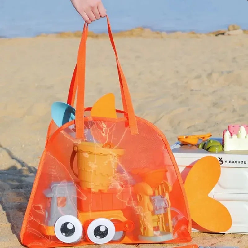 sac plage réutilisable orange vert bleu poisson transparent poissons pelle jouets voyage tridimensionnel