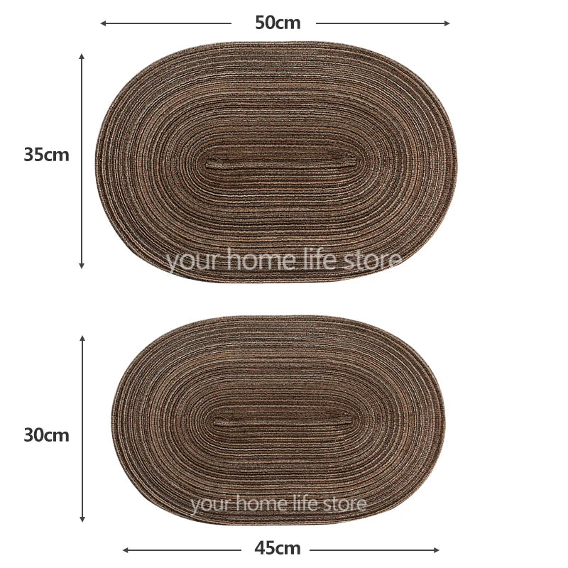 tapis table moderne rayures horizontales marron clair assiettes fourchettes cuillères serviettes feuilles gâteau fleurs