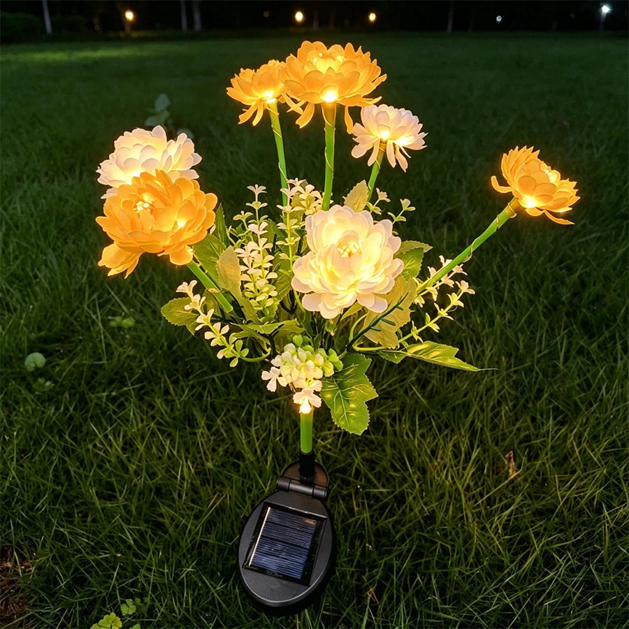 bouquet fleurs artificiel rose blanc jaune feuilles vertes moderne extérieur piquet métallique solaire