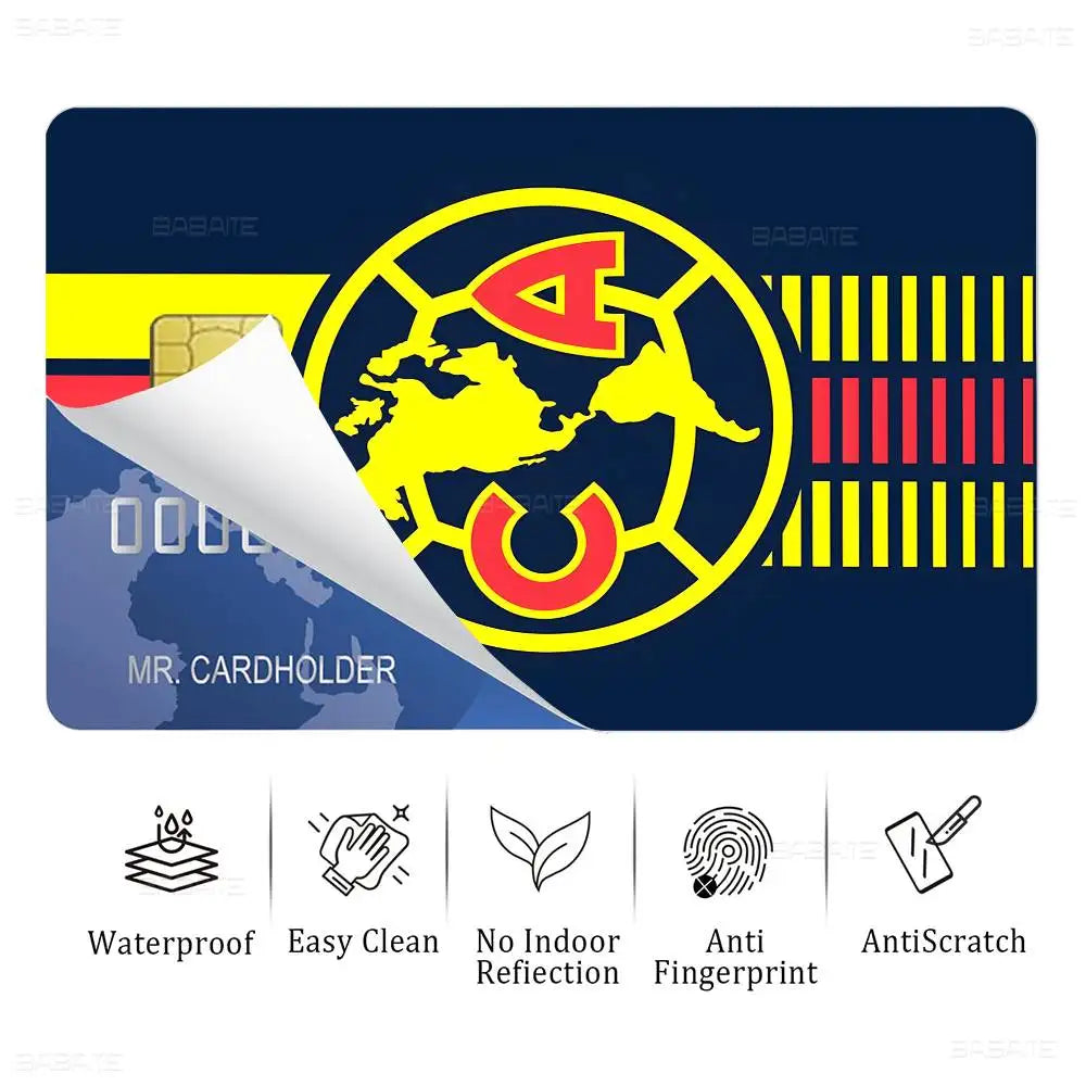 sticker autocollant cartes bancaires club américa dessin animé oiseau stylisé waterproof réutilisable bleu jaune