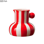 Vases modernes céramique rayures colorées bleu blanc vert rouge jaune