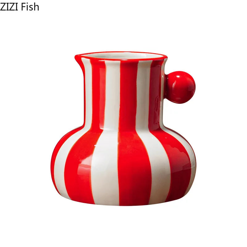 Vases modernes céramique rayures colorées bleu blanc vert rouge jaune