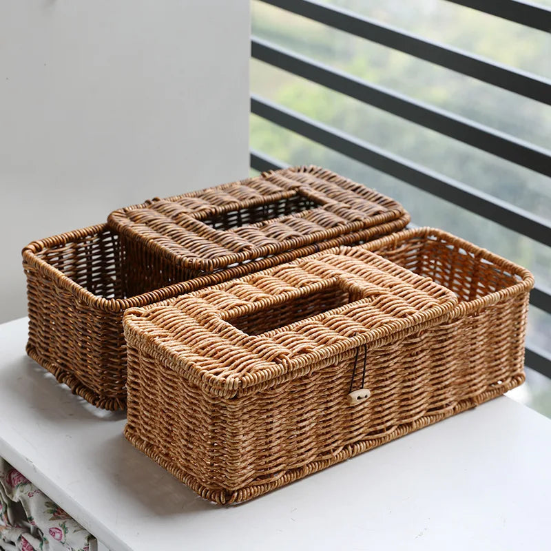 panier serviettes tressé boîte mouchoirs rangement serviettes rustique marron clair amovible hand woven paper