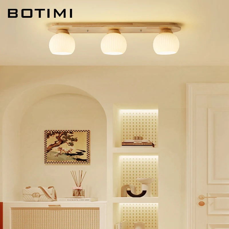 plafonniers modernes trois ampoules led bois naturel lumière blanche minimaliste