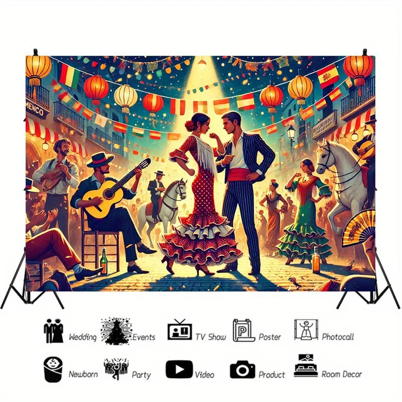 toile fond multicolore danseurs flamenco lanternes drapeaux musique événements festifs anniversaires mariages noëlnaissance