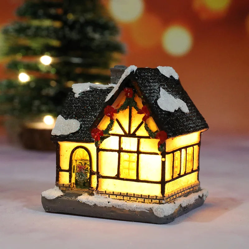 décorations noël miniatures maison guirlandes lumineuses bric rouge noir blanc vert
