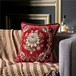 coussin carré floral brodé vintage chenille marron bleu marine élégant zippéversible
