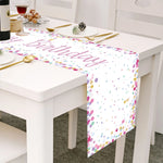 table runner happy birthday multicolore points colorés écriture cursive fête anniversaire moderne festif
