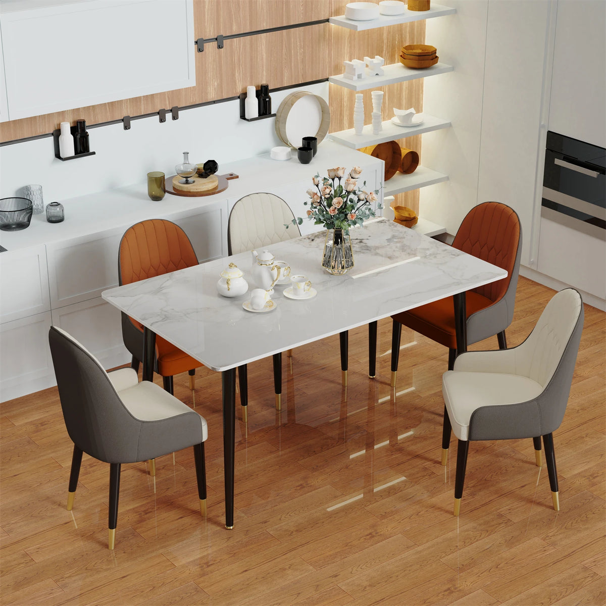 table manger marbre moderne rectangle gris noir beige pieds métal minimaliste 120cm 70cm