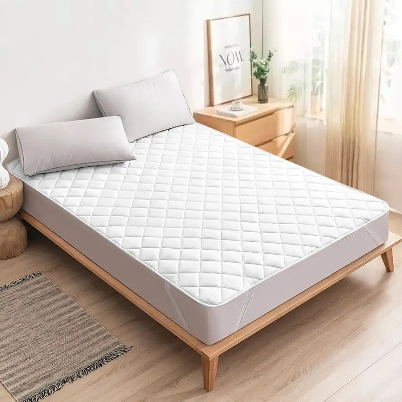 protège matelas gris quilté moderne housse lavable élastique polyester perméable lit maison ultrasons diagonales