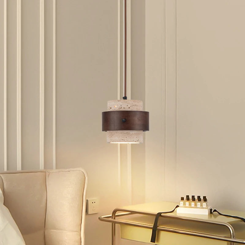Suspension lumineuse pierre bois moderne câble ajustable 17cm éclairage salon chambre