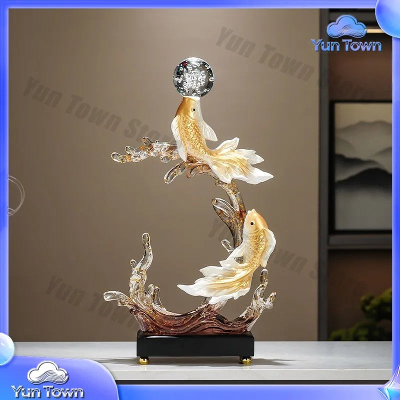 sculpture décorative moderne poissons branchée transparente or blanc marron noir gris