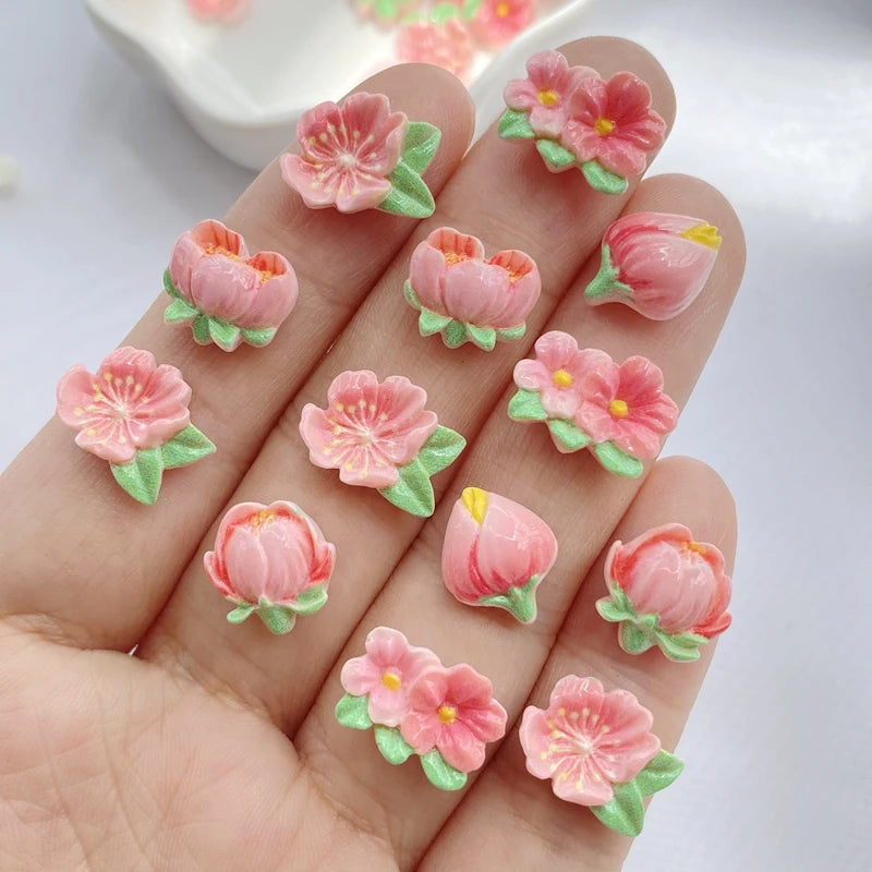 bijoux fantaisie fleurs artificielles rose clair vert décoration ongles 3d bricolage set