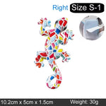 Sculpture résine lézard multicolore motifs abstraits art contemporain décoration murale crochets inclusion