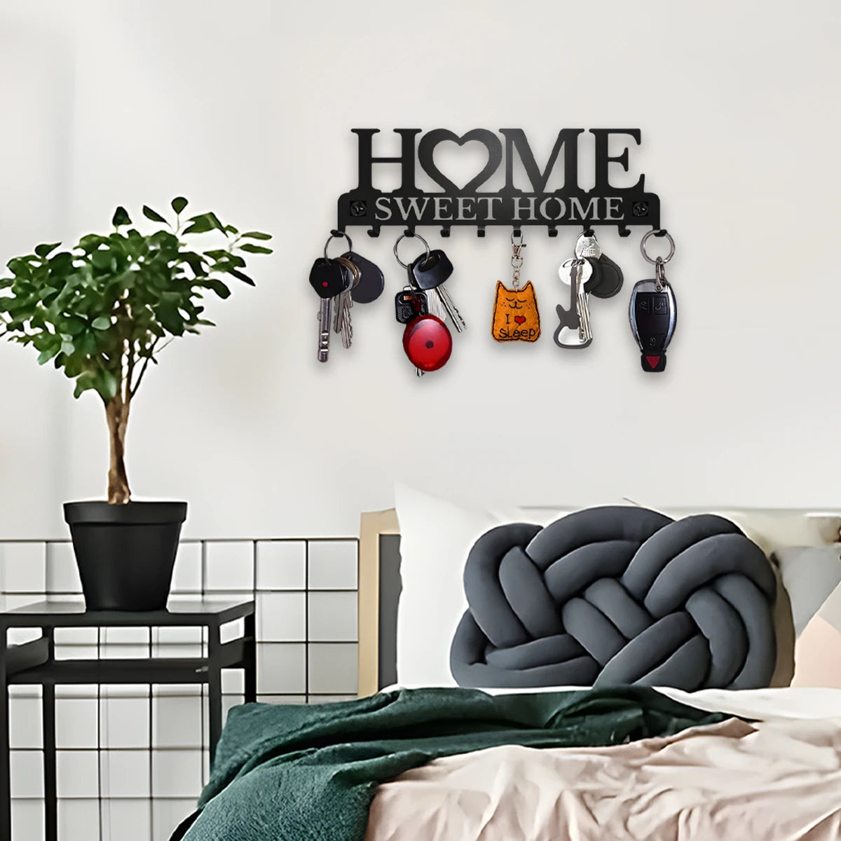 porte clés mural moderne lettres dorées motif Sweet cœur noir 10 crochets inoxydable