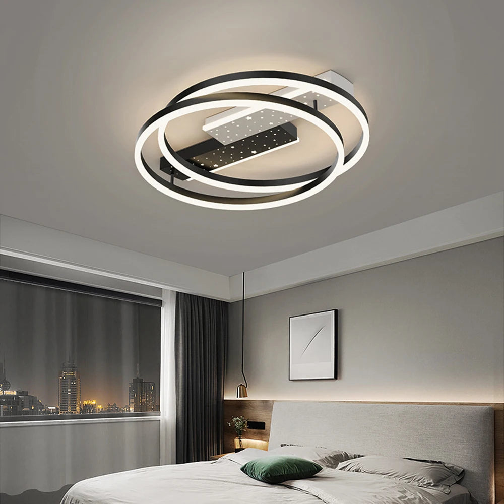 Luminaire LED moderne pendentif noir blanc géométrique 20+LED 3000lm chambre salon