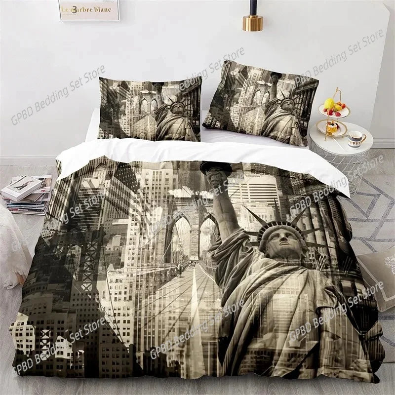 Housse de couette New York Statue de la Liberté King Size microfibre