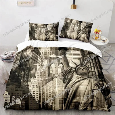 Housse de couette New York Statue de la Liberté King Size microfibre