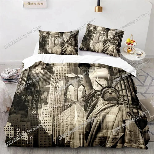 Housse de couette New York Statue de la Liberté King Size microfibre