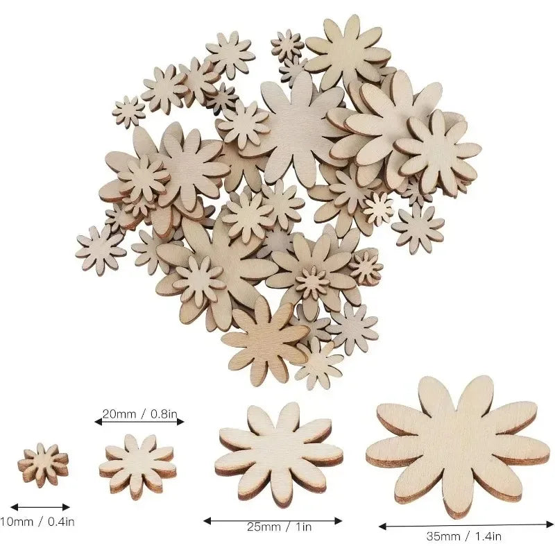 fleurs bois naturel décoratives artisanal sans peinture set 100 pièces différentes tailles