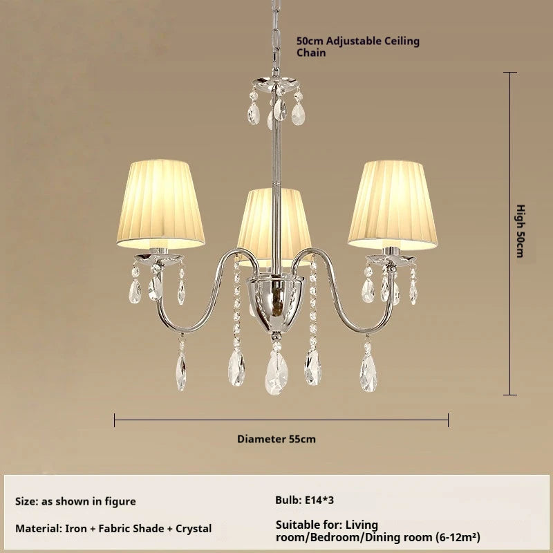 lustre cristal classique argenté abat jour conique cristaux pendus salon salle