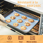 tapis cuisson silicone grille bleu blanc moderne biscuits four pâtisserie antiadhésive réutilisable respectueux environnement