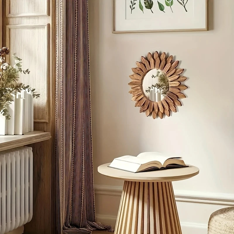 miroir moderne bois feuilles relief salon chambre décoration naturel unique