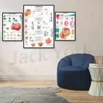 Des affiches informatives sur les différentes étapes de la grossesse et de l'accouchement sont exposées sur le mur, avec un fauteuil confortable pour se détendre.