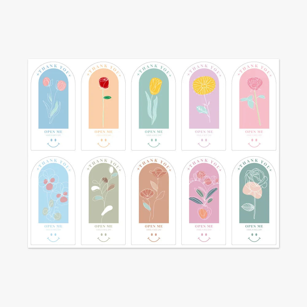 étiquettes décoratives fleurs bleu orange vert rose stickers autocollants minimaliste moderne enveloppes cadeaux partys