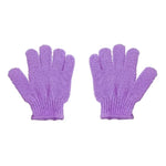 gants bain exfoliants doux microfibre violet rose jaune bleu vert