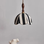 lampe suspendue vintage tissu rayures noire blanche dorée câble ajustable salon chambre